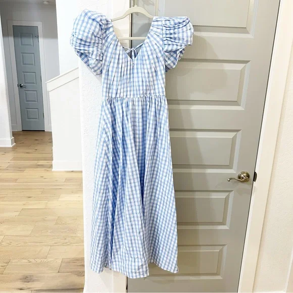 NWT Antonio Melani x Jennifer Sumko Catherine Gingham Puff Sleeve Midi Dress - Picture 5 of 6